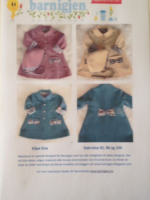 Barnigjen symønster kåpe Elsa og kyse Anna