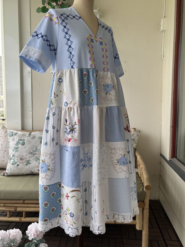 Kjole Fryd lysblå patchwork